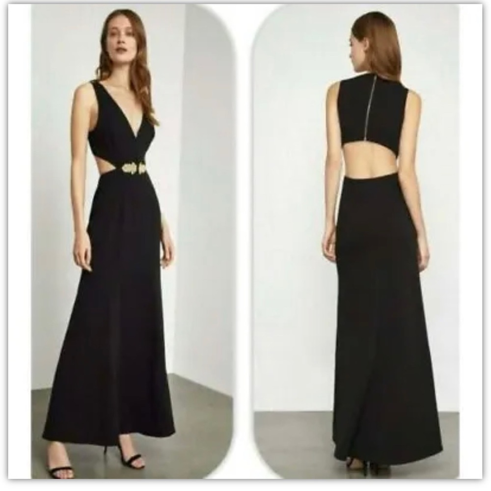 BCBGMaxAzria Womens Brooch-Trimmed Cutout Black Long Gown NNH6219752, Size 10